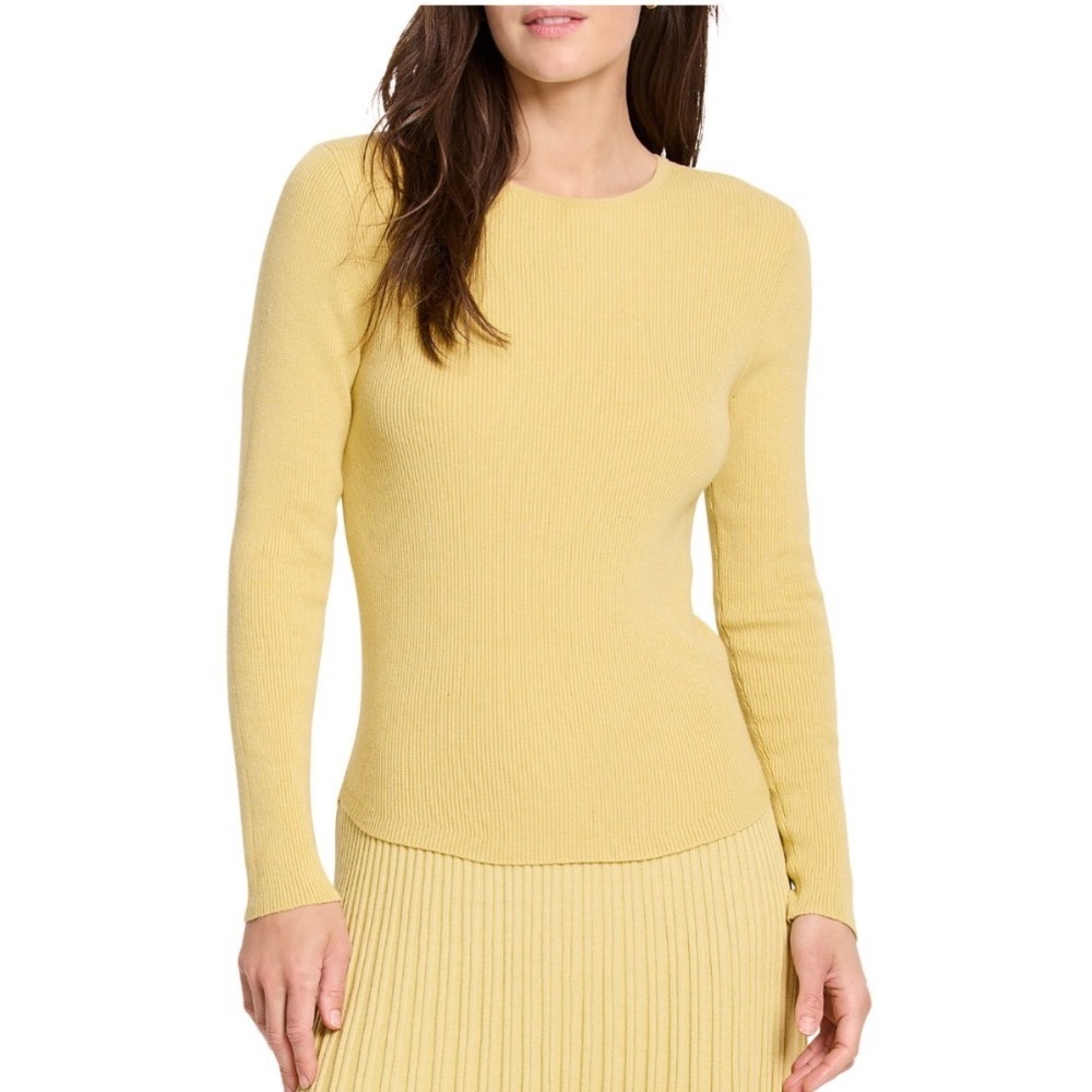NIC+ZOE Womens Ribbed Sweater Tee Lemongrass Yellow Long Sleeve XL F241156 NEW